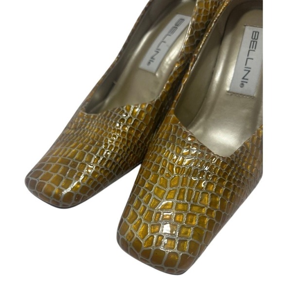 Bellini Gold Snake Print Patent Leather Margie Style Wide Heel Pumps 6 1/2 - Picture 2 of 6
